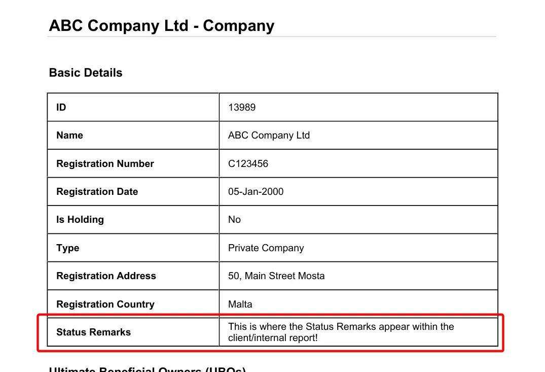 Status remarks showcase